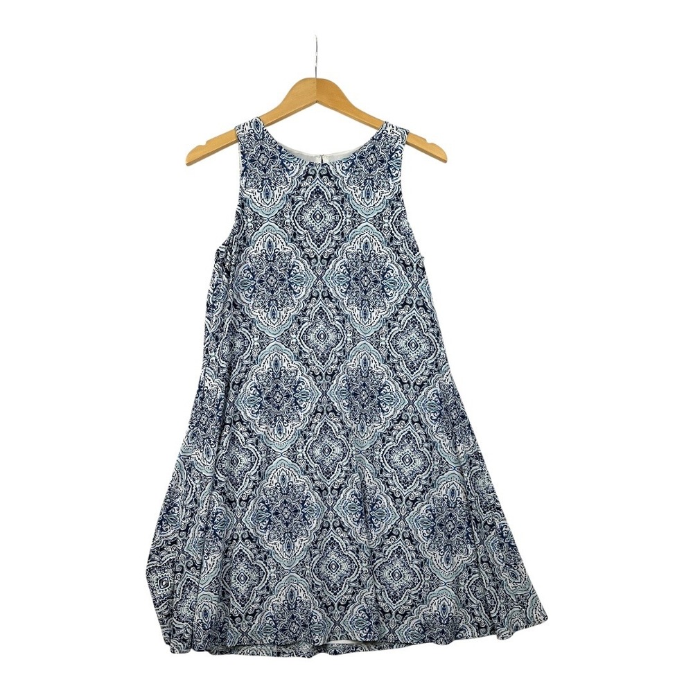Anne Klein Printed Sleeveless Shift Dress size 4 Blue/White